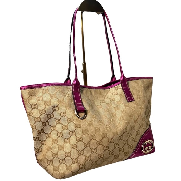 Gucci GG Monogram Tote Pink Leather Trim - Picture 3 of 15